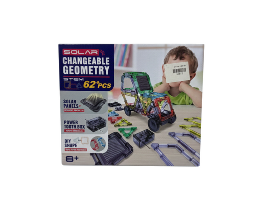 62-Piece Solar Powered Magnetic Building Blocks – STEM Educational Toy with Solar Panels & Power Tooth Box – DIY Geometric Construction Set for Kids Ages 8+