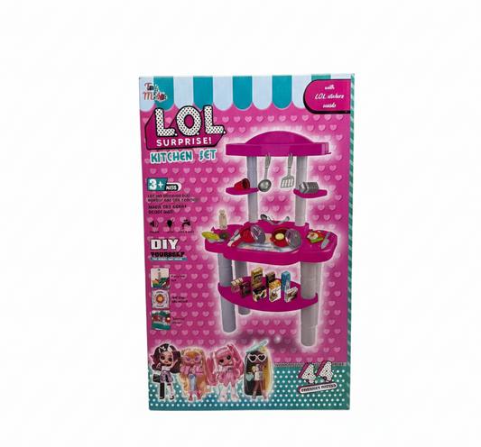 L.O.L. Surprise! DIY Kitchen Playset for Kids – 44-Piece Pretend Play Toy Kitchen with Accessories, Stickers, & Shelving – Educational Gift for Girls Ages 3+