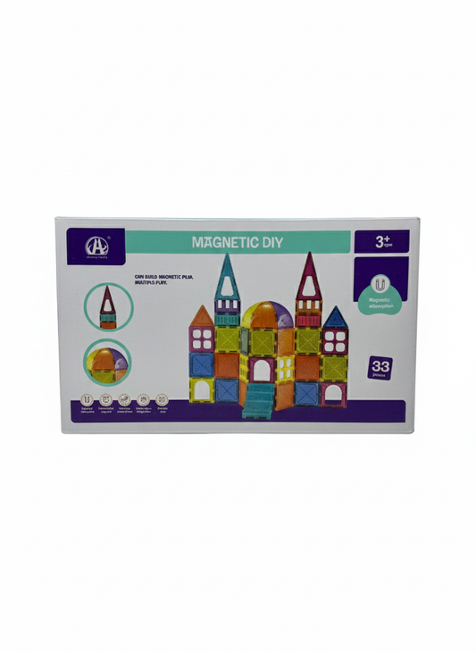 Magnetic DIY Building Blocks - 33 Piece Colorful Geometric Tile Set for Kids