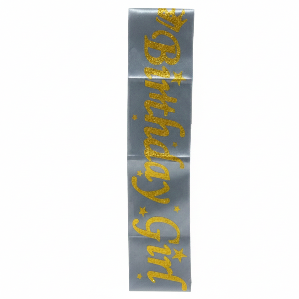 Glitter Birthday Girl Slash – Premium Satin Party Ribbon for Girls & Women – Elegant Birthday Party Supplies & Decorations (Available in Blue, Silver, and Black)