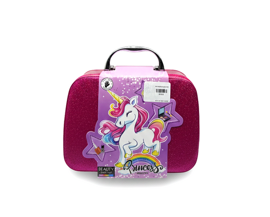 Kids' Unicorn Princess Makeup Vanity Case – Glittery Sparkle Beauty Kit with Carry Handle (Pink & Purple)