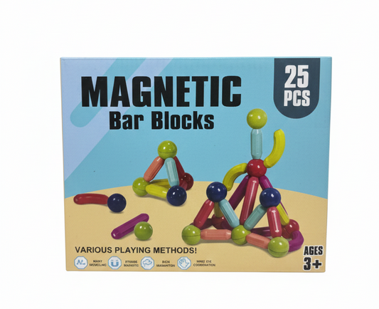 25-Piece Magnetic Bar Blocks Set - Educational STEM Building Toy for Kids