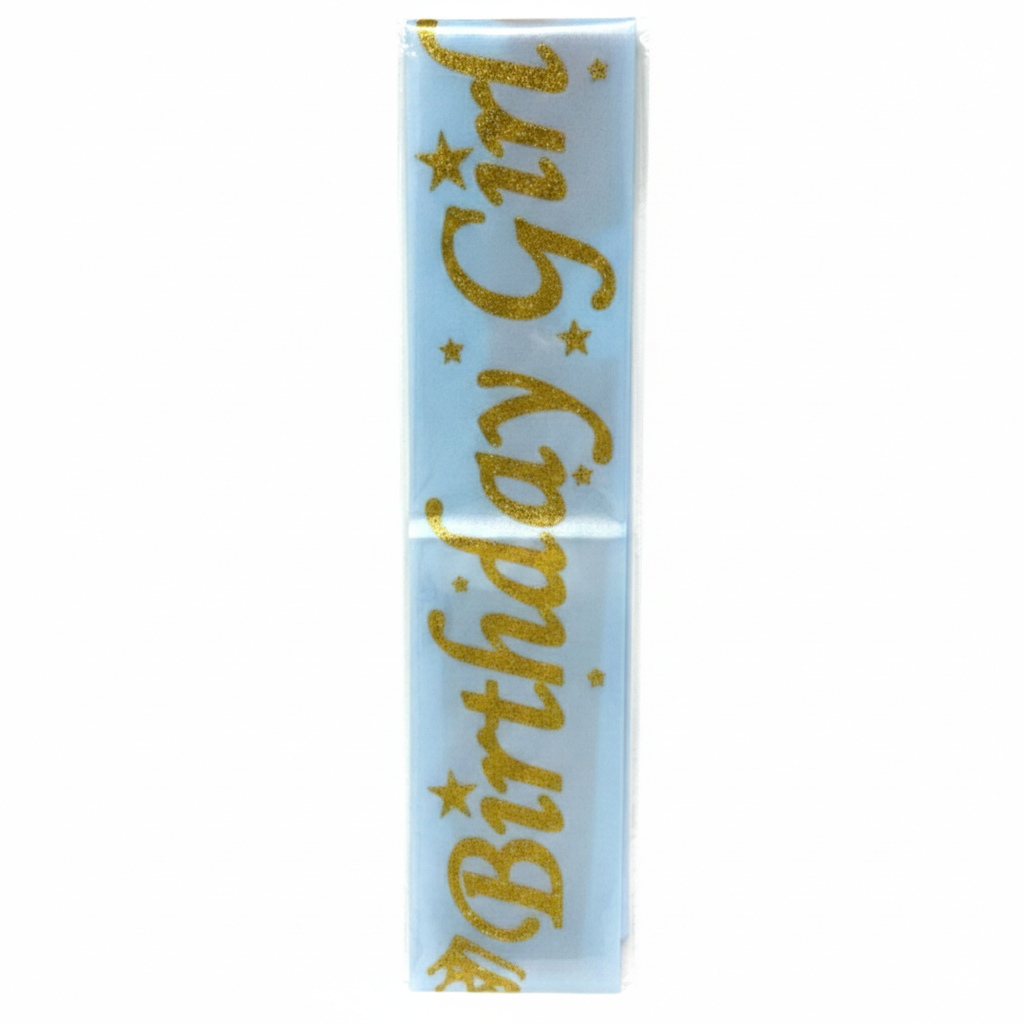 Glitter Birthday Girl Slash – Premium Satin Party Ribbon for Girls & Women – Elegant Birthday Party Supplies & Decorations (Available in Blue, Silver, and Black)