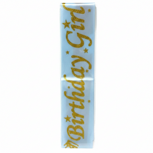 Glitter Birthday Girl Slash – Premium Satin Party Ribbon for Girls & Women – Elegant Birthday Party Supplies & Decorations (Available in Blue, Silver, and Black)