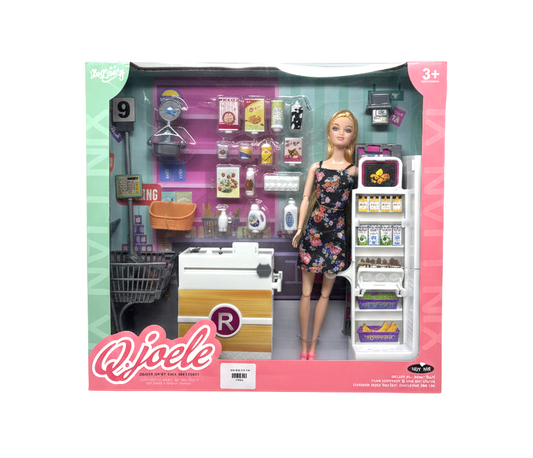 Q-Joele Fashion Doll Grocery Store Playset – Interactive Supermarket Shopping Mall Toy with Checkout Counter, Display Shelves, and 15+ Miniature Accessories – Gift for Ages 3+