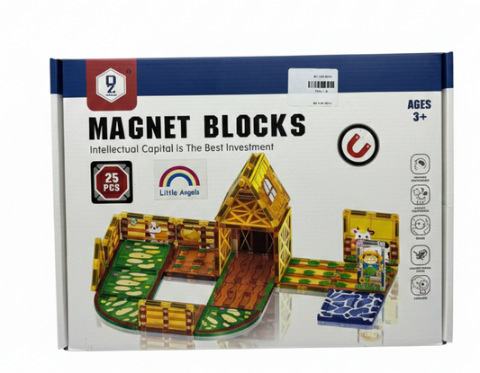 25-Piece Farm Life Magnetic Building Blocks Set – 3D Barn & Stable STEM Toy – Creative Magnetic Tiles for Kids Ages 3+