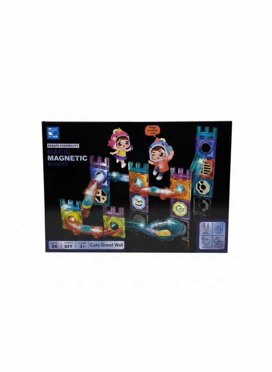 Magic Magnetic Blocks - Cute Great Wall DIY Marble Run Set (56 Pieces)