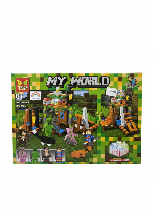 373-Piece My World Pixelated Building Blocks Set – Creative Sandbox Adventure Toy with LED Lights