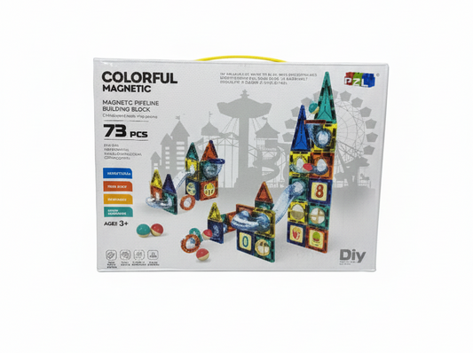 Colorful Magnetic Pipeline Building Block Set - 73 Piece DIY Marble Run (Ages 3+)