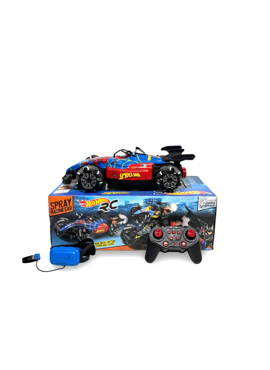 Spider-Man Inspired Spray Racing RC Car – 4WD Remote Control Stunt Car with LED Lights, Water Mist Exhaust & Hand Gesture Sensing Watch