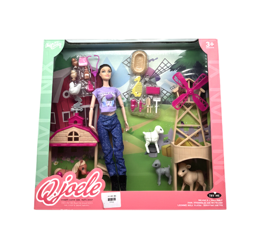Qjoele Farm Life Doll Playset with Miniature Farm Animals & Accessories – 11.5-Inch Fashion Doll, Sheep, Lamb, Pony, Windmill, and Barn – Gift Set for Girls