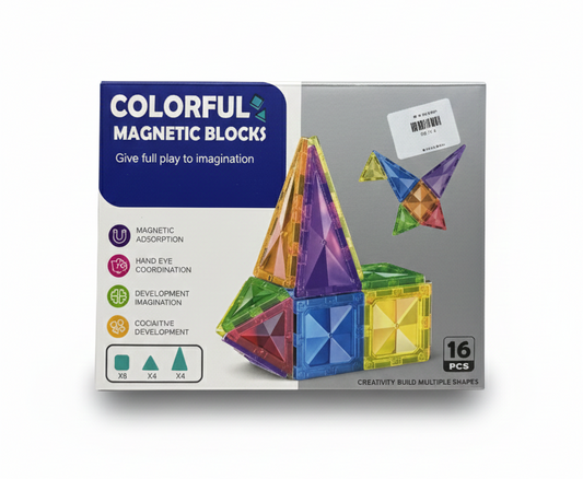 16-Piece Colorful Magnetic Building Blocks - STEM Educational Toy Set for Kids Ages 3+