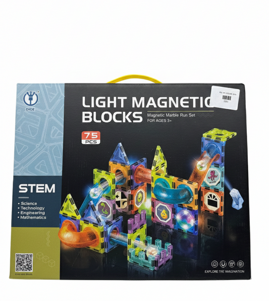 75-Piece Light Magnetic Blocks Marble Run Set – LED Glow-in-the-Dark STEM Building Toy for Kids