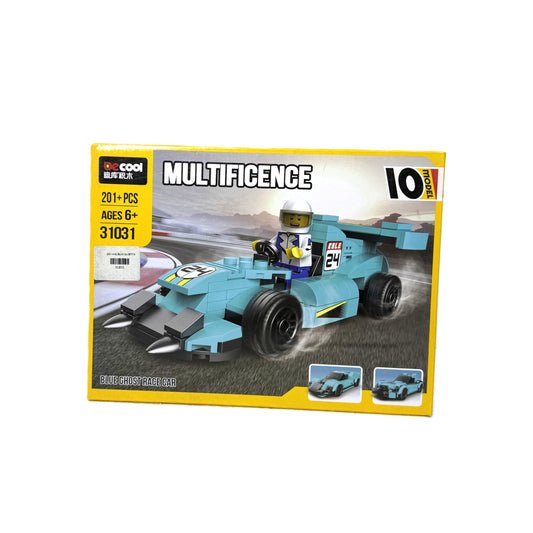 Becool Blue Ghost Race Car 10-in-1 Building Set (201+ Pieces) – Multificence Creator Series Construction Toy