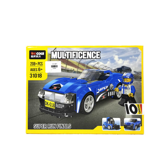 Becool Super Run Finals 10-in-1 Building Set (208+ Pieces) – Blue Racing Car & Transforming Vehicle Toy