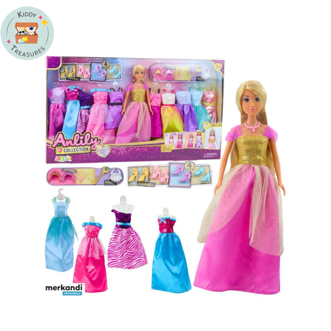 Princess Doll Fashion Set with Multiple Dresses (Ages 3+)