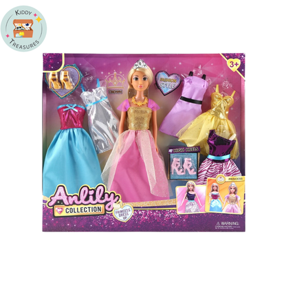 Princess Doll Fashion Set with Multiple Dresses (Ages 3+)