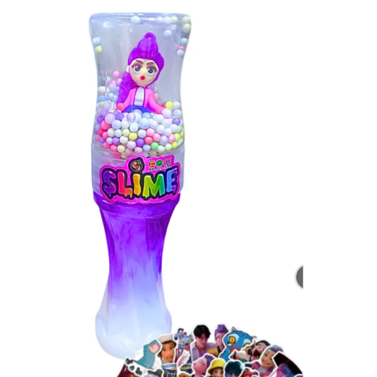 2-in-1 Doll Foam Bead Crystal Slime Bottle - Cute Princess Figure Floam Slime Hourglass Shaker Sensory Toy for Kids (Ages 3+)