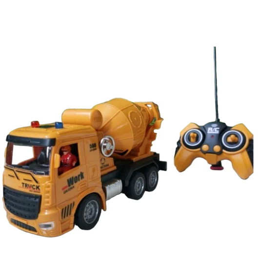 Remote Control Cement Mixer Construction Truck Toy - Wireless R/C Heavy Duty Engineering Vehicle with Lights & Rotating Drum for Kids