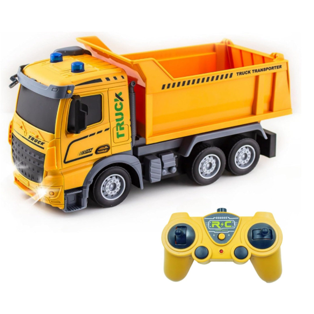 1:16 Scale Remote Control City Dumper Truck Toy - Wireless R/C Construction Tipper Truck Transporter with Lights & Music for Kids (Ages 6+)