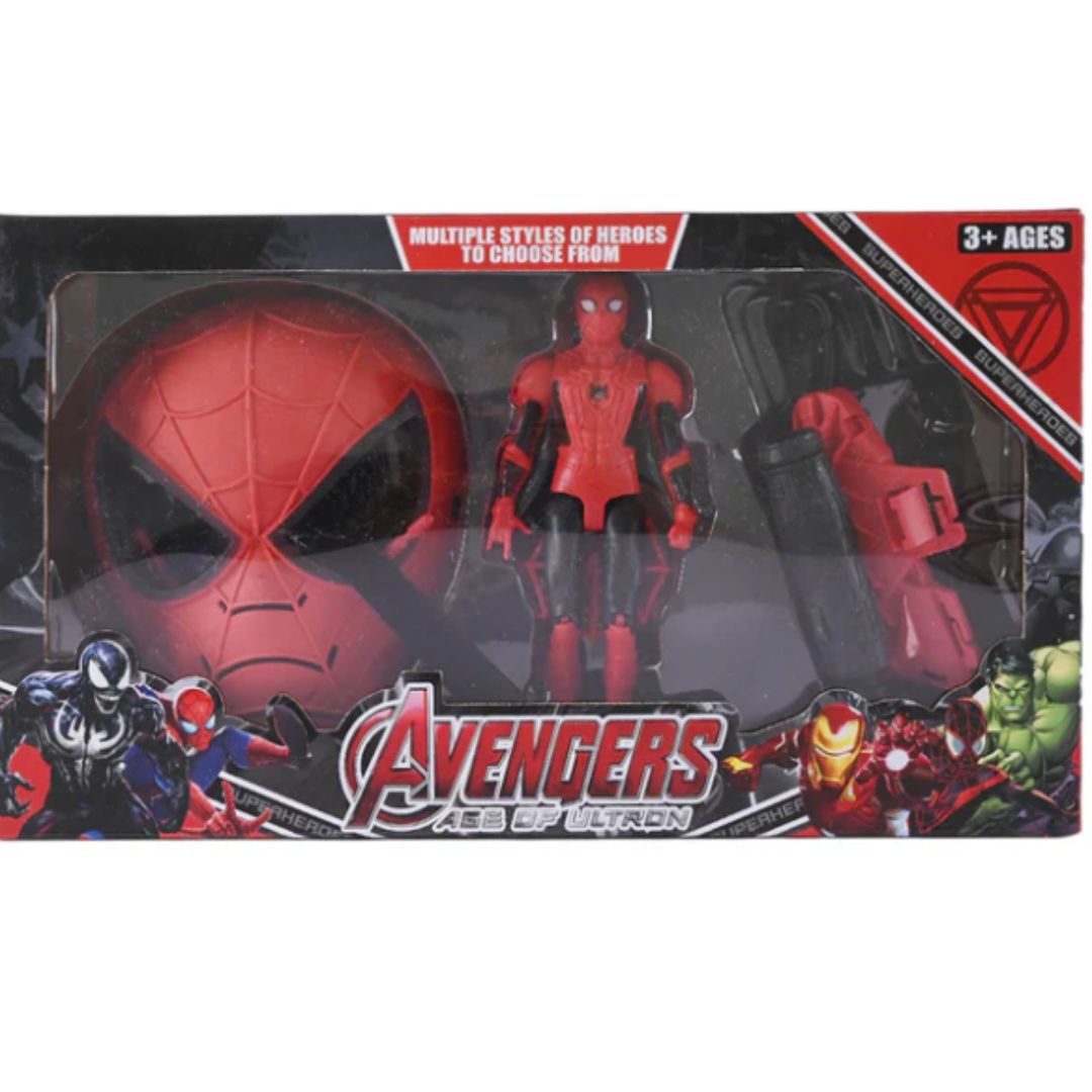 Spider-Man Action Figure Toy Set with Mask & Wrist Web Shooter Launcher - Avengers Superhero Roleplay Battle Set for Kids (Ages 3+)