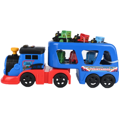 2-in-1 Magnetic Train Double-Decker Transport Vehicle Set - Multi-Functional Toy Train Carrier with Lights, Sound & Magnetic Connection for Kids