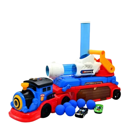 Cannonball Train Launcher Toy Set with Alloy Cars - 2-in-1 Battle Track & Safe Soft EVA Foam Blaster Shooting Train Playset with Light & Sound for Kids (Ages 3+)