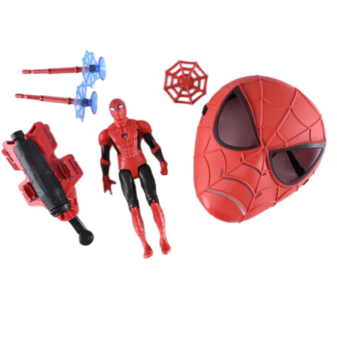 Spider-Man Action Figure Toy Set with Mask & Wrist Web Shooter Launcher - Avengers Superhero Roleplay Battle Set for Kids (Ages 3+)