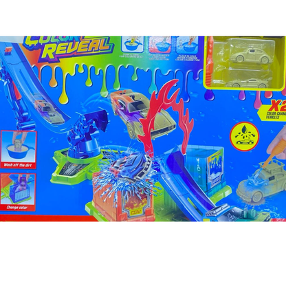 Color Reveal Car Stunt Track Playset - Magical Water Temperature Color-Changing Racing Track with 2 Cars & Stunt Launch Ramp for Kids