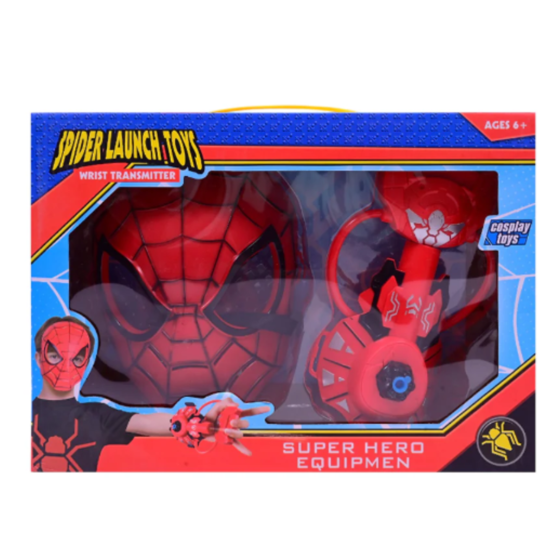Spider-Man Wrist Transmitter Launcher & Mask Cosplay Toy Set - Super Hero Equipment Web Shooter Kit for Kids Roleplay (Ages 6+)