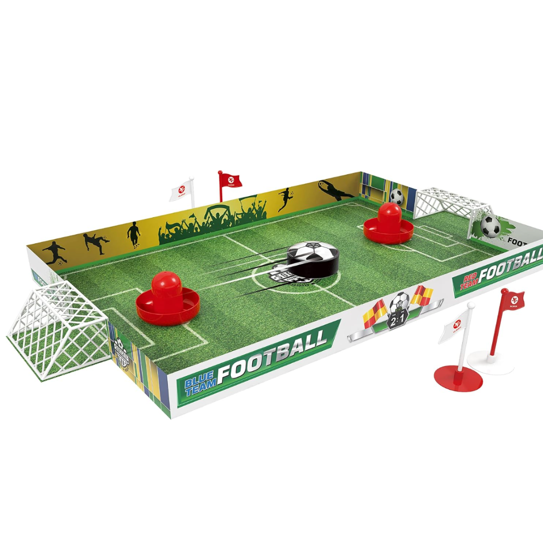 Power Joy Tabletop Hover Soccer Football Field Game Set - Air Cushion Floating Football Board Game with Goal Posts & Pushers for Kids (2 Players)