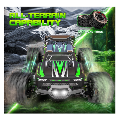 High-Speed All-Terrain RC Monster Truck - 4WD Off-Road Remote Control Car with LED Headlights & Heavy Duty Rubber Tires for Kids