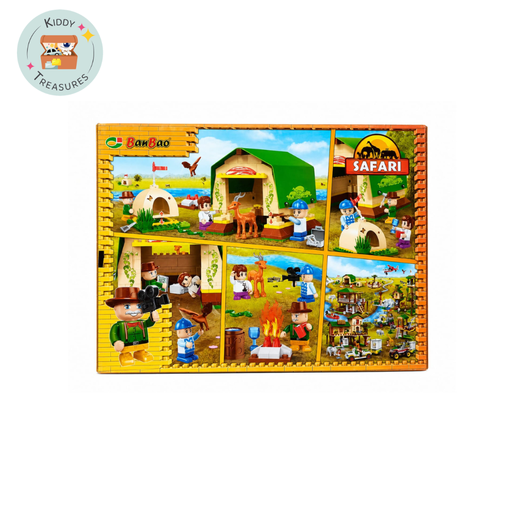 Safari Camp Building Blocks Set with Wildlife Figures (Ages 6+)