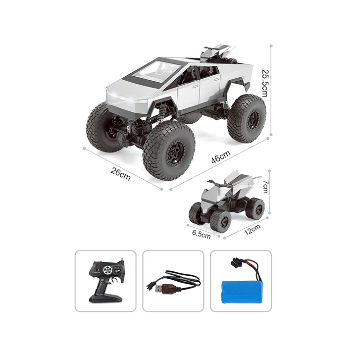 1.24 Scale Alloy Cyber Truck with Bike RC Model: Dual Vehicle Remote Control Fun!