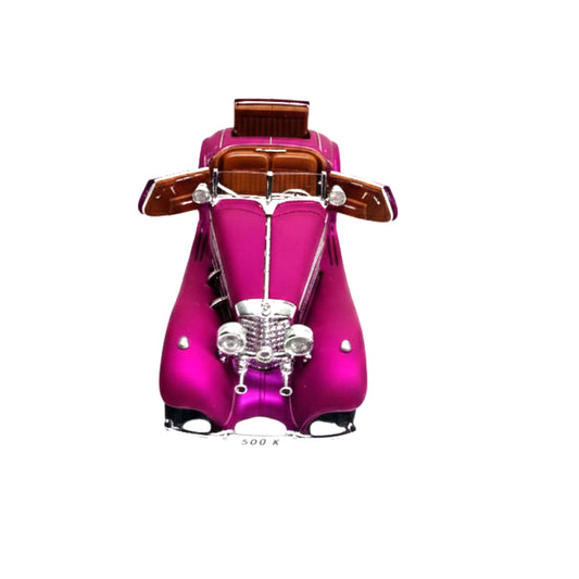 Classic 1936 Mercedes-Benz 500K Special Roadster Diecast Model Car - 1:18 Scale, Magenta/Metallic Pink with Tan Interior