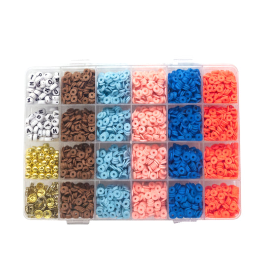Heishi Bead Jewelry Making Kit - 4800+ Clay Beads & Letter Charms - 24 Grid Organizer Set for DIY Bracelets, Necklaces & Personalized Crafts - Multi-Color Flat Round Polymer Beads with Alphabet & Gold Accents