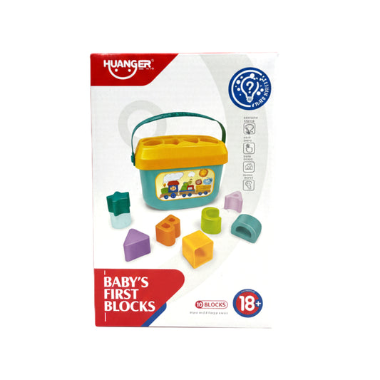 HUANGER Baby’s First Blocks – 10-Piece Shape Sorter & Alphabet Learning Set with Storage Bucket – Educational Sensory Toy for Toddlers 18 Months+