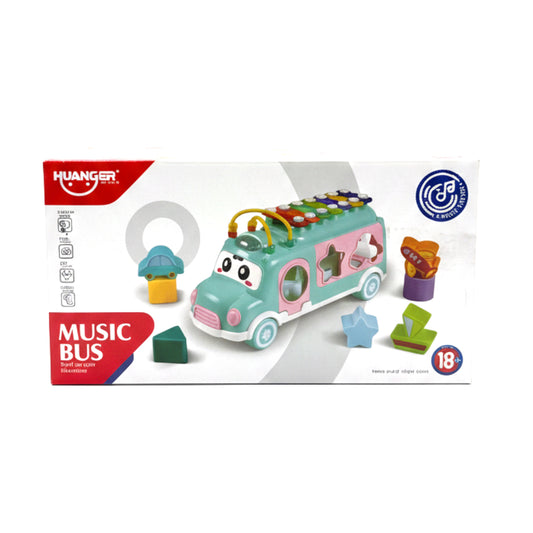 Huanger 2-in-1 Musical Shape Sorter Bus – Early Learning Activity Toy