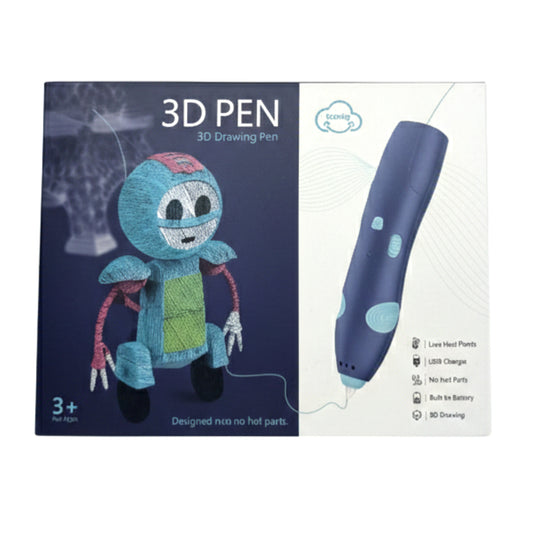 Safe 3D Pen for Kids (Ages 3+) – Low-Temperature 3D Drawing Pen with Built-in Battery, USB Rechargeable & No Hot Parts – Wireless Creative Art Pen for Boys & Girls (Blue)