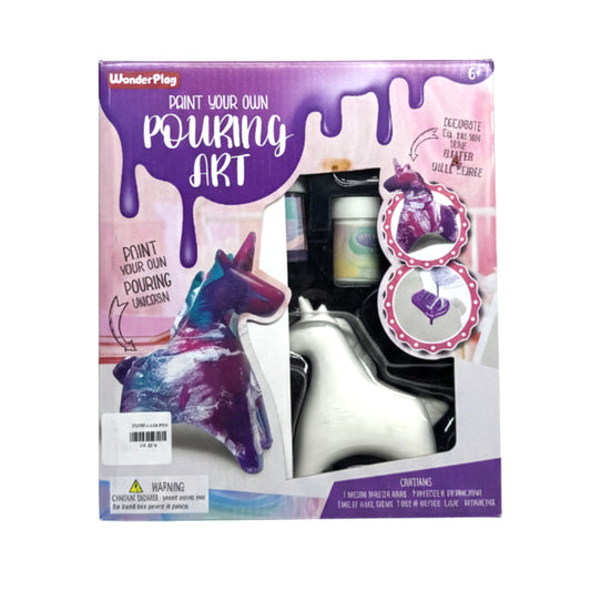 WonderPlay Paint Your Own Pouring Art Unicorn Kit – DIY Marbling Paint Set for Kids – Includes Unicorn Figurine & Metallic Pouring Paints – Creative Craft Activity for Ages 6+