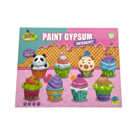 3D DIY Paint Your Own Gypsum Dessert Kit – 8-Piece Creative Plaster Cupcake Painting Set for Kids