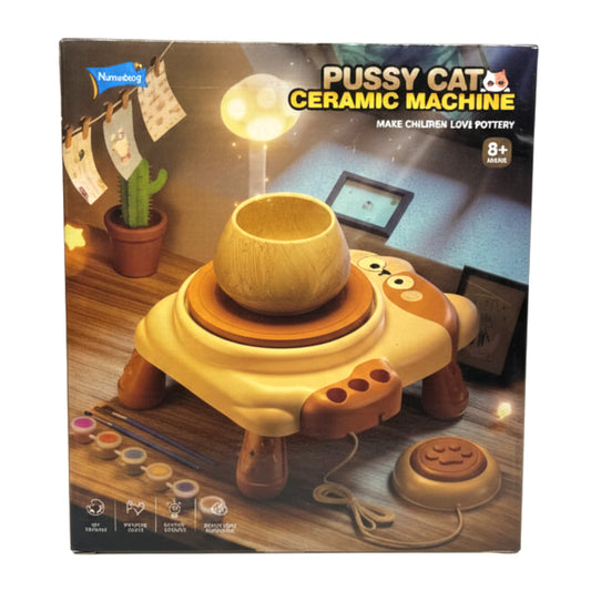 Pussy Cat DIY Pottery Wheel Kit for Kids – Electric Ceramic Machine with Clay & Paint – Arts and Crafts Studio for Children Ages 8+