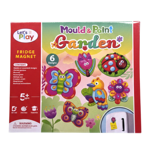Let’s Play Mould & Paint Garden Kit – DIY Arts and Crafts Set for Kids – Create 6 Custom Garden-Themed Fridge Magnets – Ages 5+