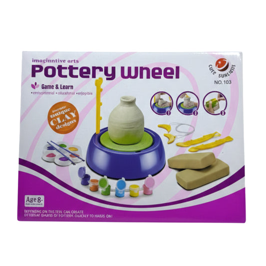 DIY Pottery Wheel Studio for Kids - "Game & Learn" Imaginative Arts Craft Kit - Electric Rotating Pottery Wheel with Clay, Paints, and Sculpting Tools - STEM Art Set for Ages 8+