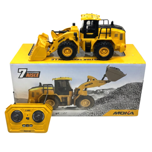 Moka 7-Channel RC Wheel Loader – 2.4GHz Remote Control Construction Vehicle Toy with Movable Bucket & Rubber Tires – 1:24 Scale Yellow Excavator for Kids