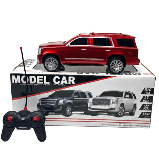 1:12 Scale Luxury RC SUV – Metallic Red Remote Control Cadillac-Style Model Car with LED Lights, 27MHz High-Speed Radio Control Toy for Kids & Collectors