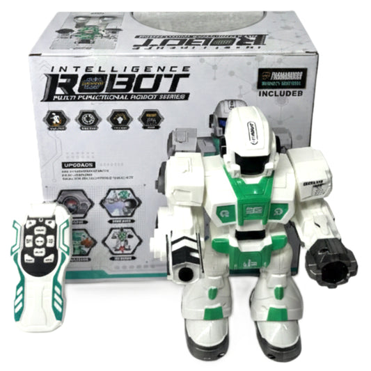 Remote Control Intelligence Robot for Kids – Programmable RC Walking Robot with Music, Lights, and Dancing Features – Educational Stem Toy for Boys and Girls Ages 6+ (Green/White)