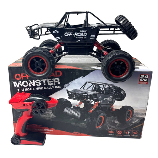 1:12 Scale Remote Control Off-Road Monster Truck – 4WD High-Speed RC Crawler with 2.4GHz Radio Control, All-Terrain Rally Car for Kids & Adults (Black)