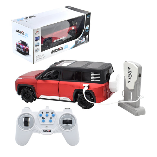 MOKA U8 Remote Control SUV - 1:12 Scale Electric RC Off-Road Vehicle with Simulated EV Charging Station, Lights & Sound - Red