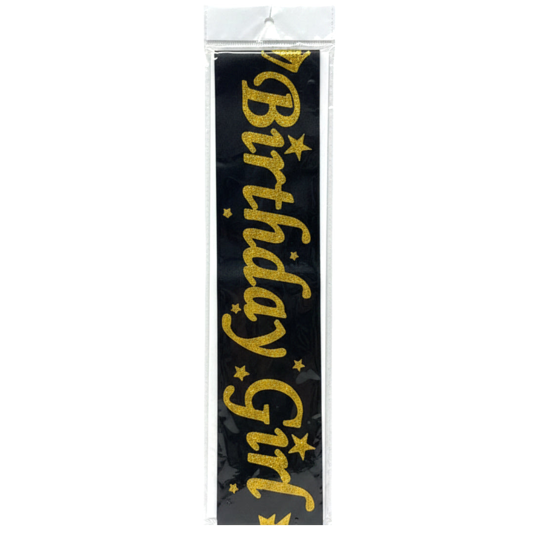 Glitter Birthday Girl Slash – Premium Satin Party Ribbon for Girls & Women – Elegant Birthday Party Supplies & Decorations (Available in Blue, Silver, and Black)